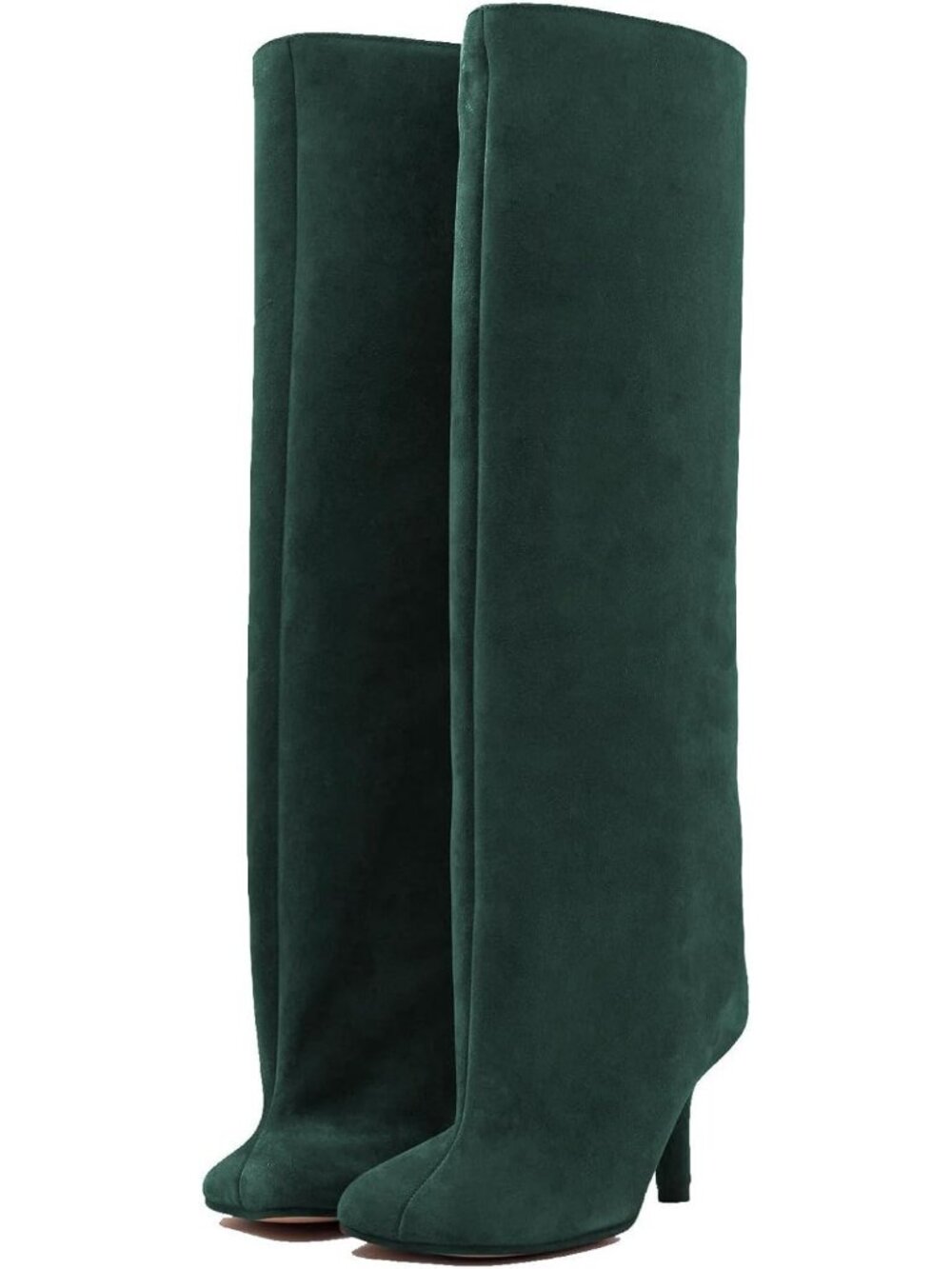 Women's Green Faux Suede Knee High Boots Square Toe Stiletto Heels